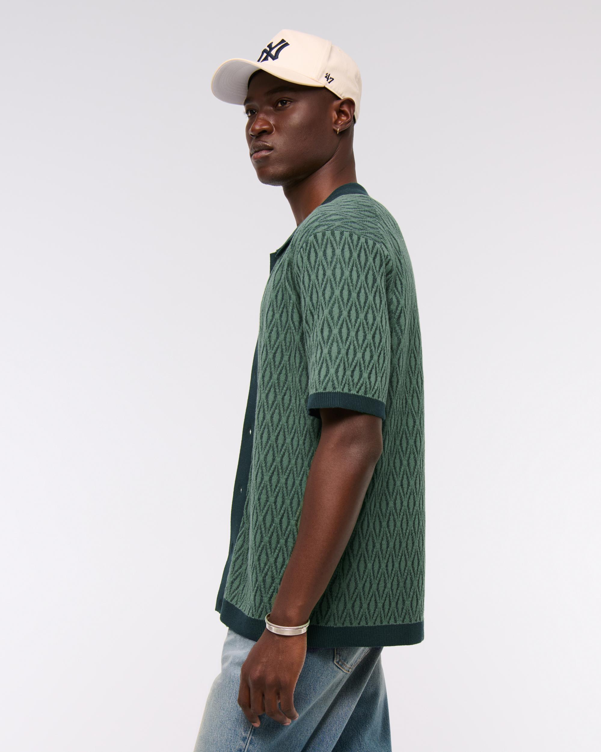 Jacquard Pattern Button-Through Sweater Polo Product Image