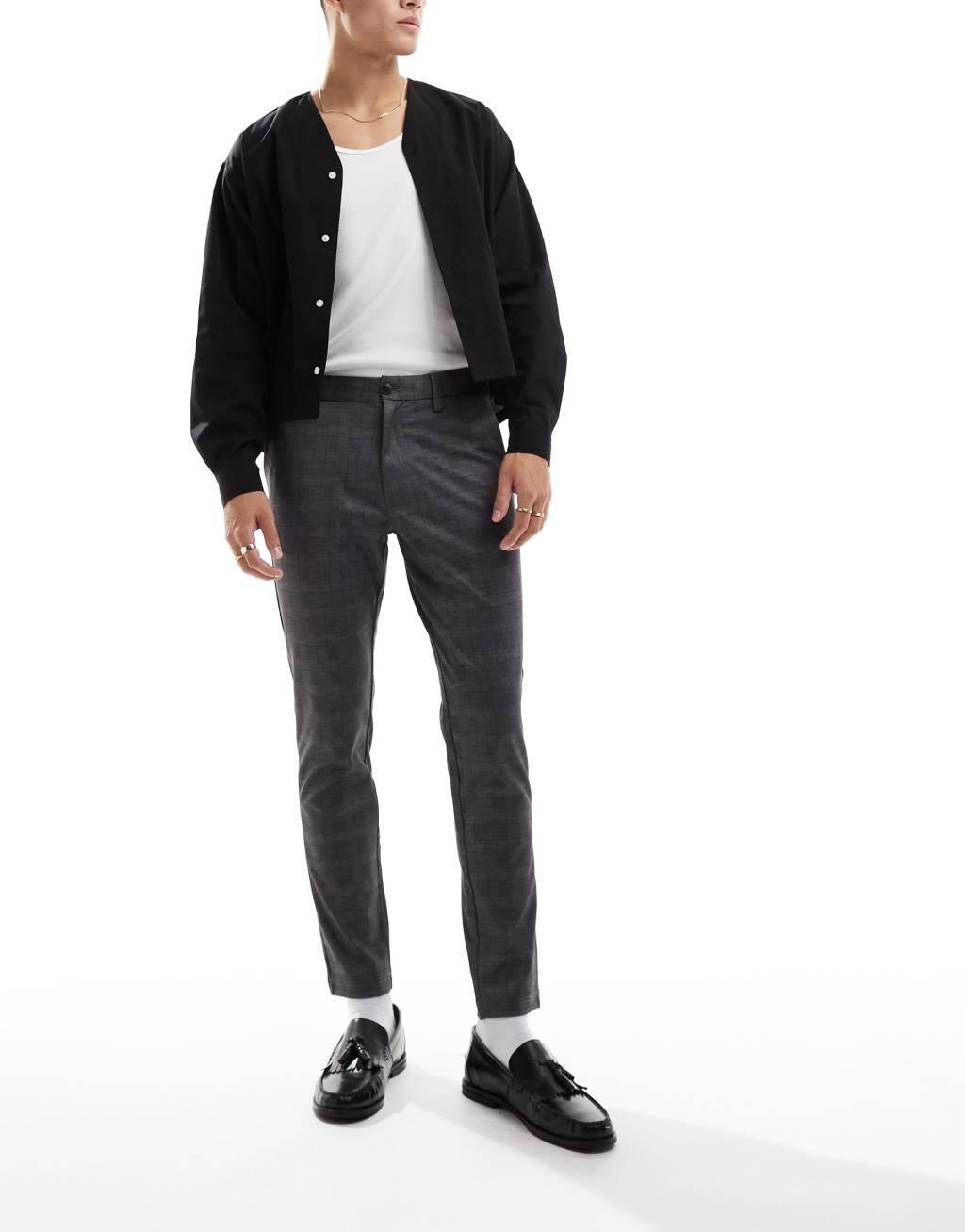 Jack & Jones slim smart pants in gray check  Product Image