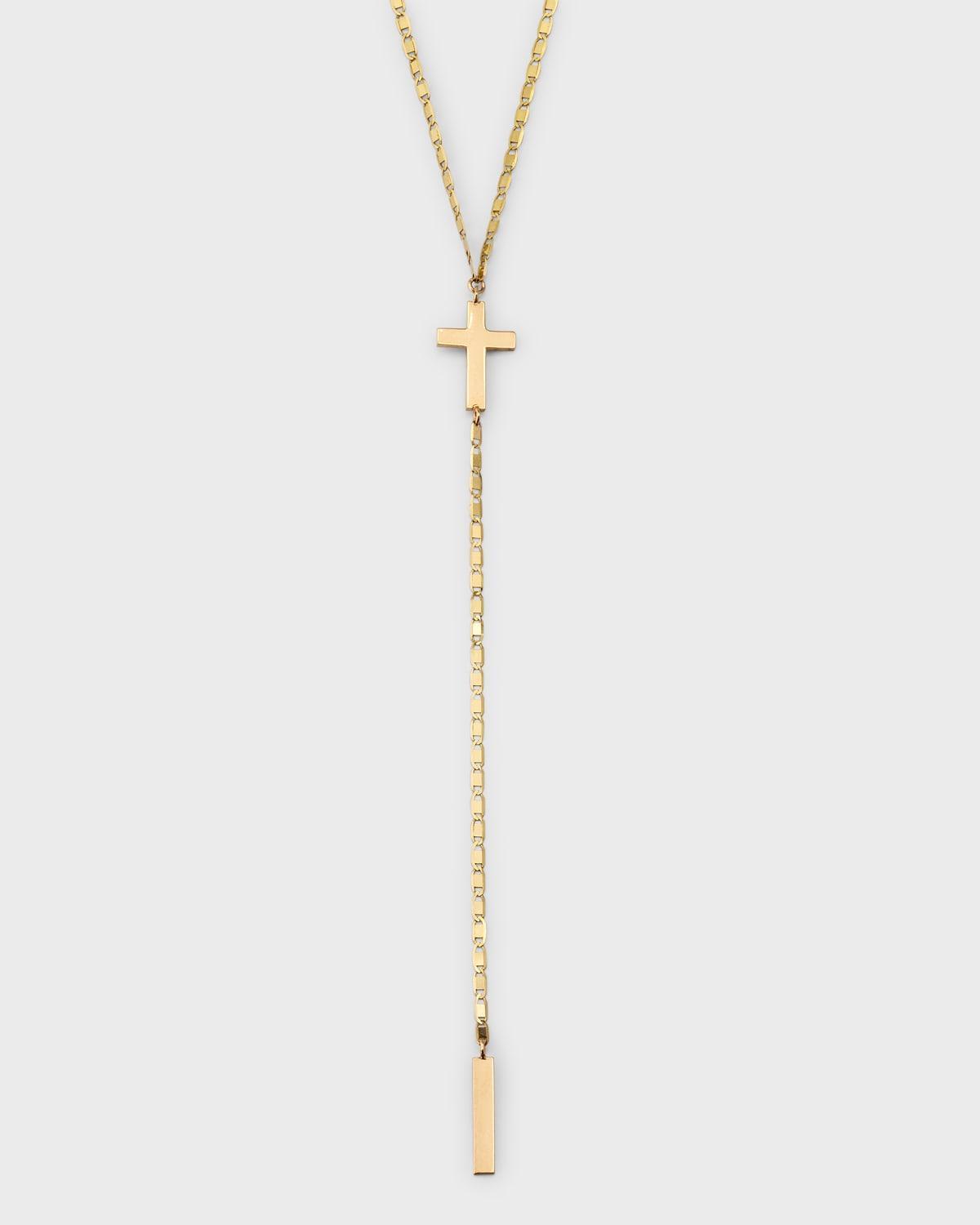 14K Yellow Gold Petite Malibu Cross Bar Lariat Necklace, 18"  Product Image