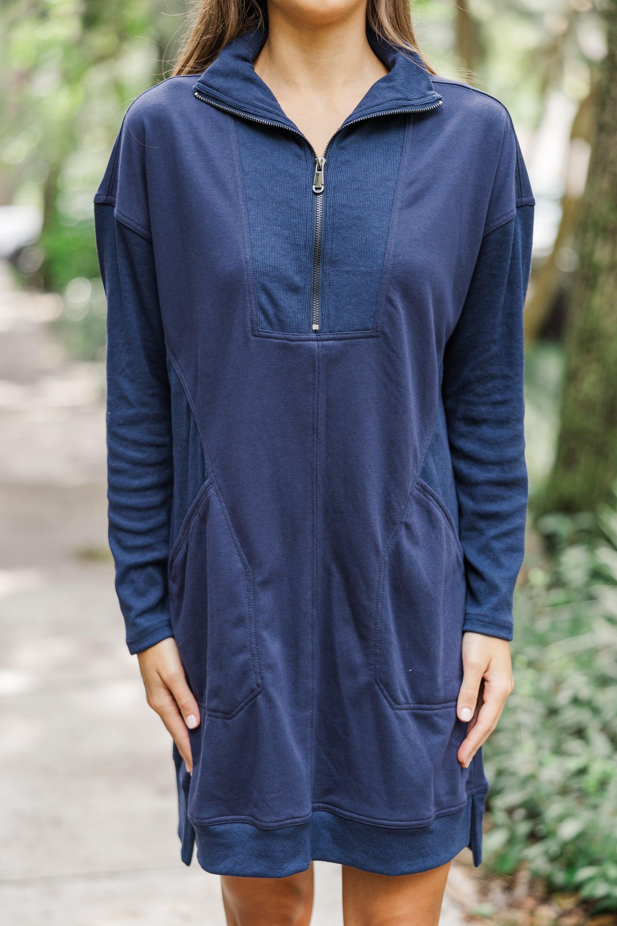 Couldn't Be Happier Navy Blue Sweatshirt Dress Female Product Image