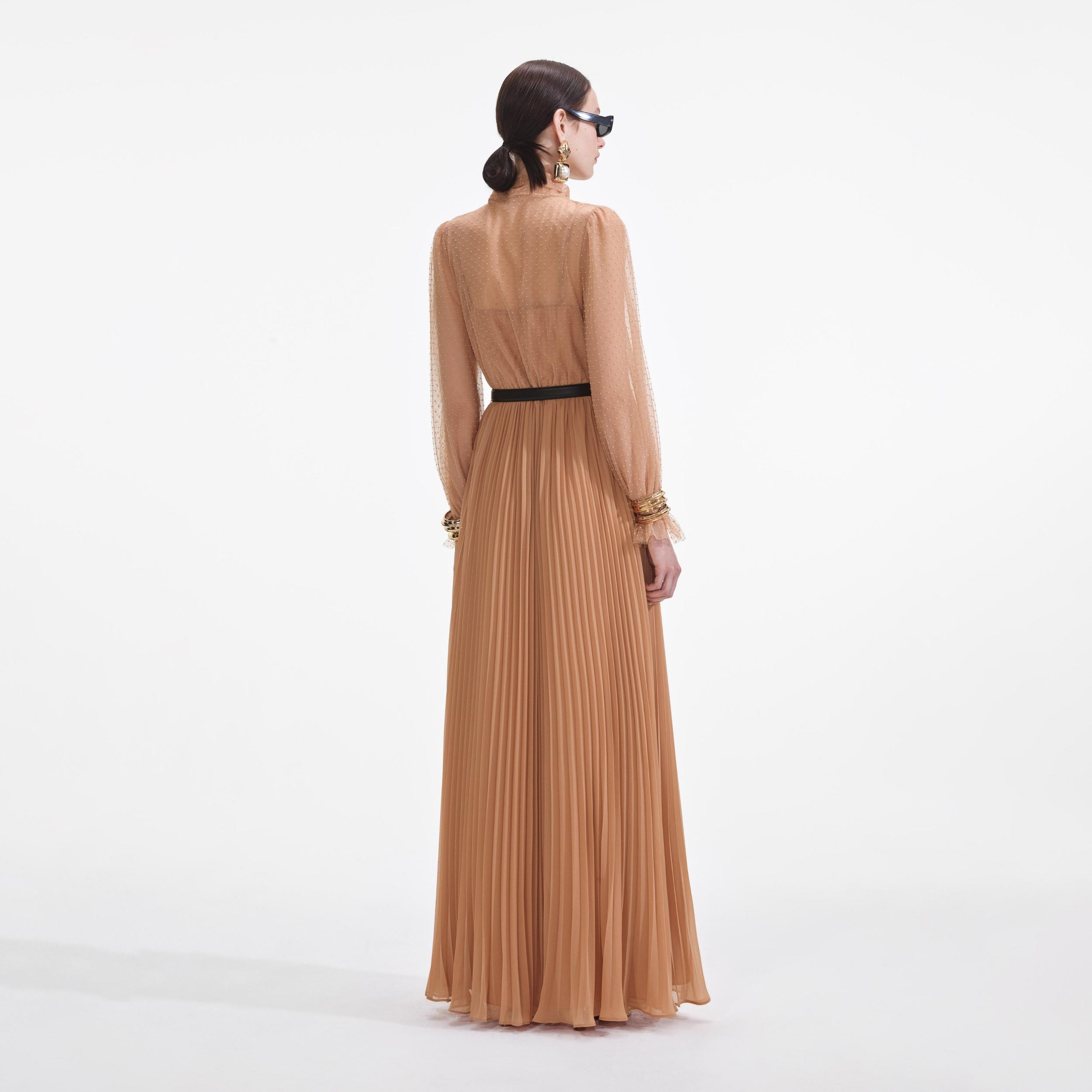Tan Dot Mesh Maxi Dress Product Image