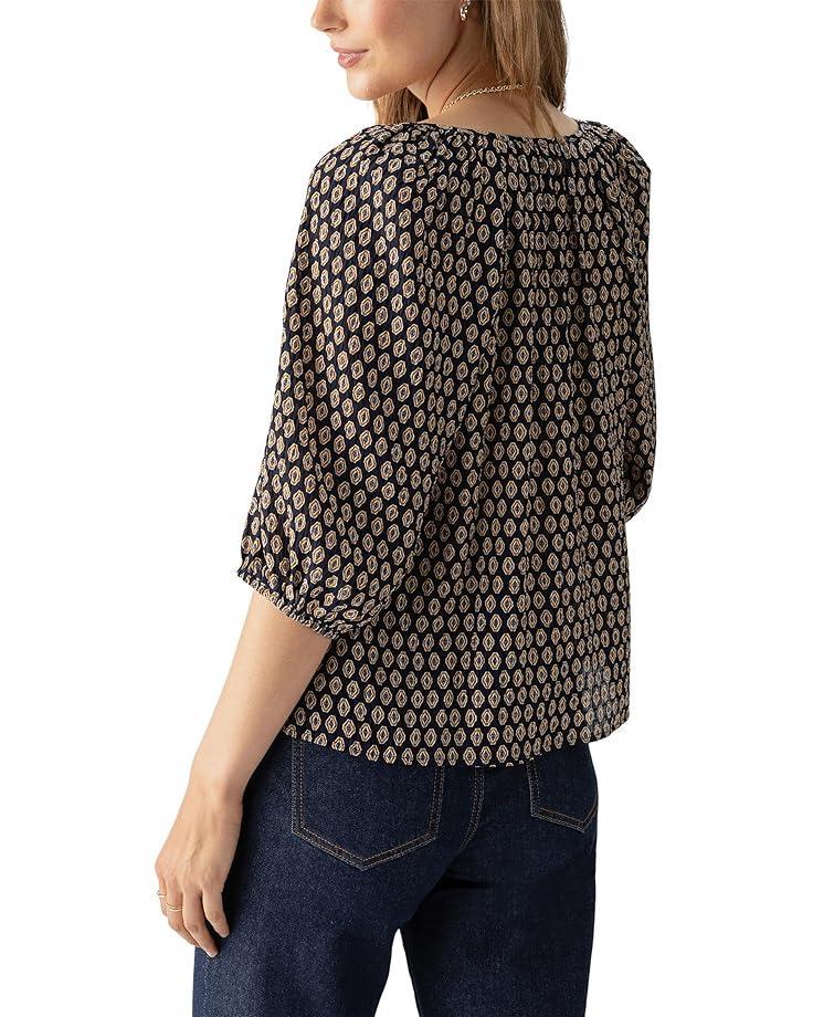 Tie Neck Shirring Long Sleeve Product Image