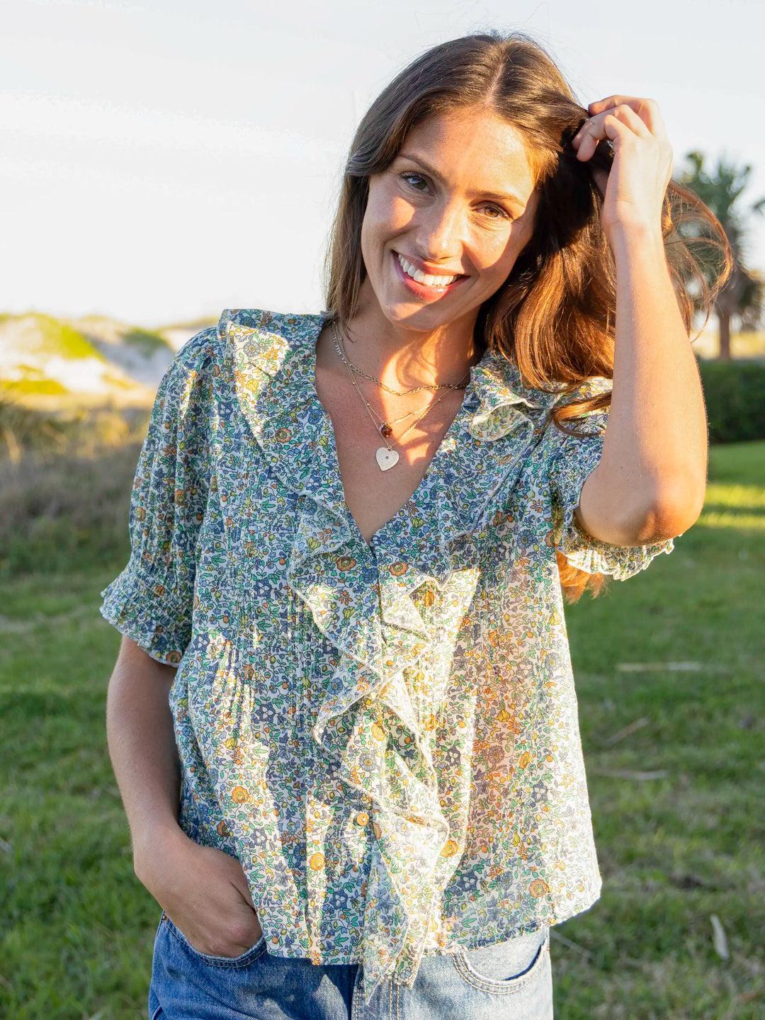 My Favorite Cotton Top - Blue Floral Product Image