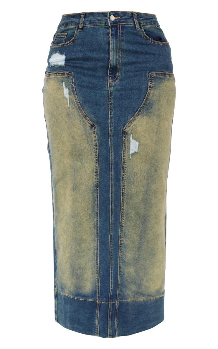 Shape Blue Denim Washed Maxi Skirt Product Image