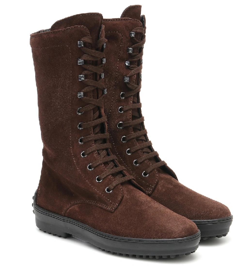 TOD'S Lace-up Suede Boots In Brown Product Image