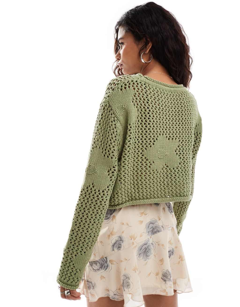 Bailey Rose open knit sweater in sage Product Image