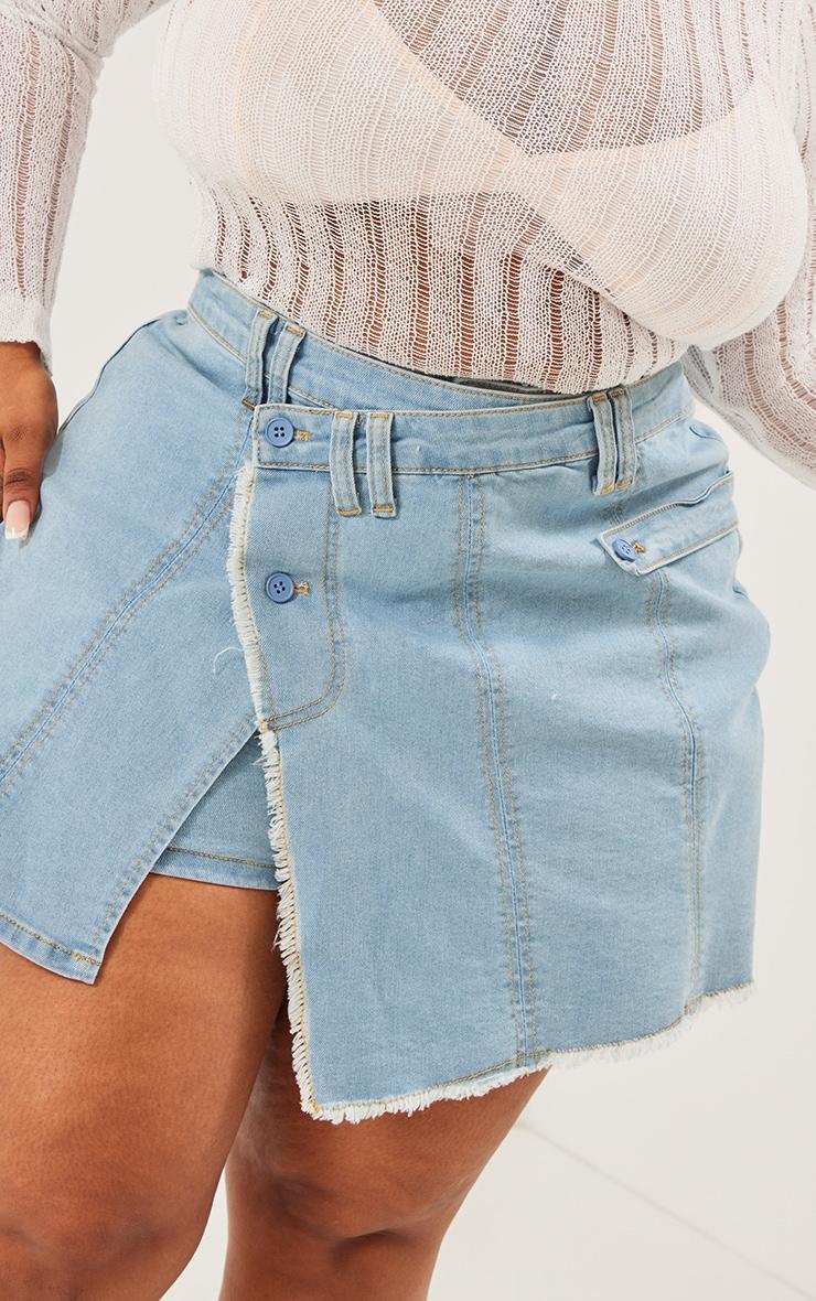 Plus Light Blue Wash Denim Wrap Shorts Product Image