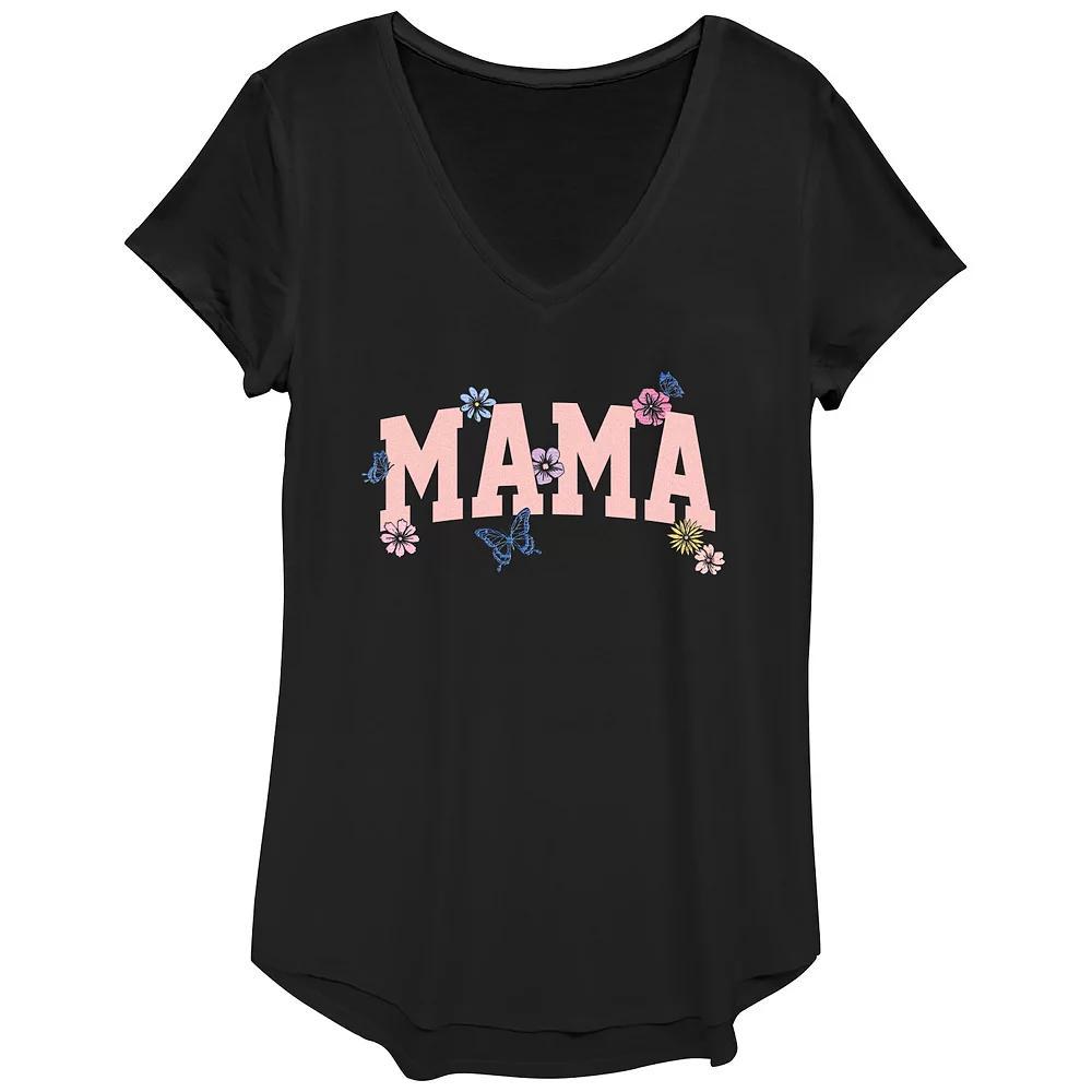 Women's Mama Flowers V-Neck Graphic Tee, Size: XS, Black Product Image