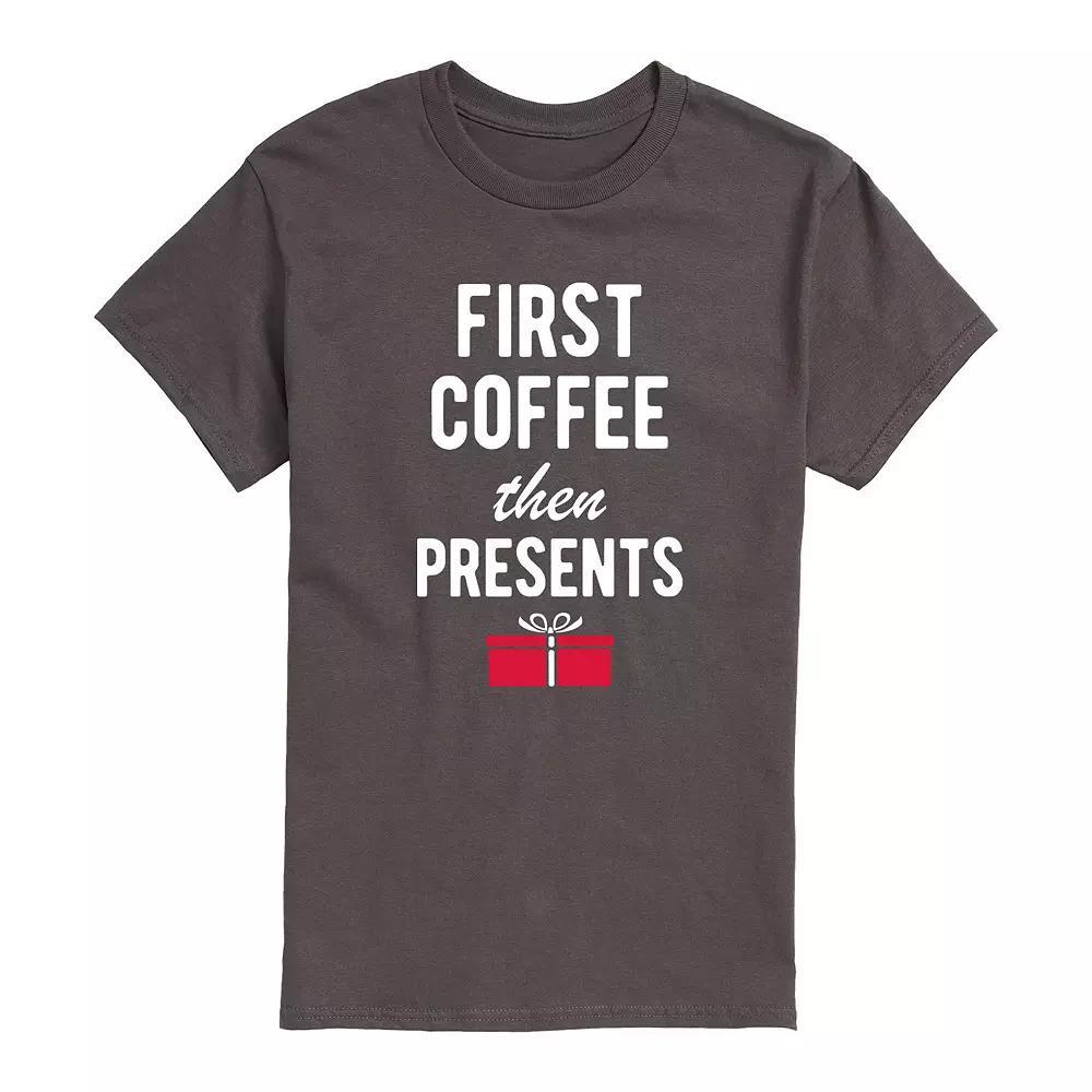 Men's First Coffee Then Presents Tee, Size: Large, Grey Product Image