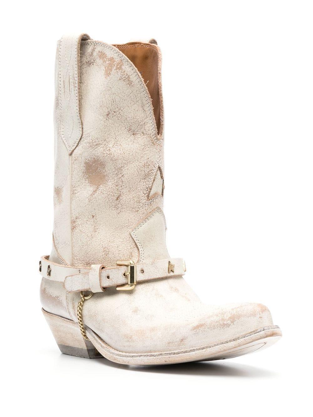 GOLDEN GOOSE Wish Star Belt Chain Western Boots In Ivory Product Image