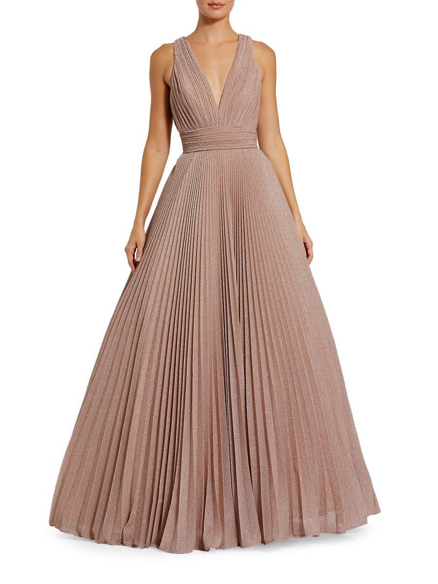 Womens Shimmer Pleated A-Line Ballgown Product Image