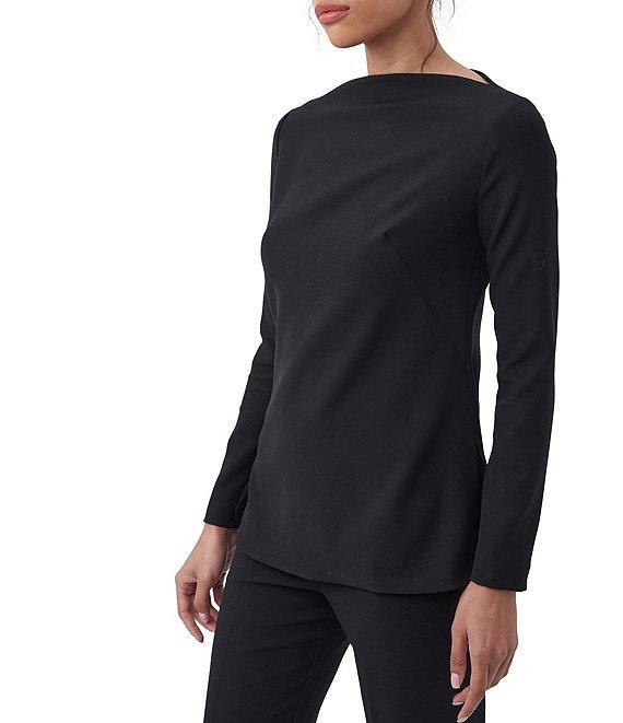 Trina Turk Legend Drape Suiting Boat Neck Long Sleeve Top Product Image