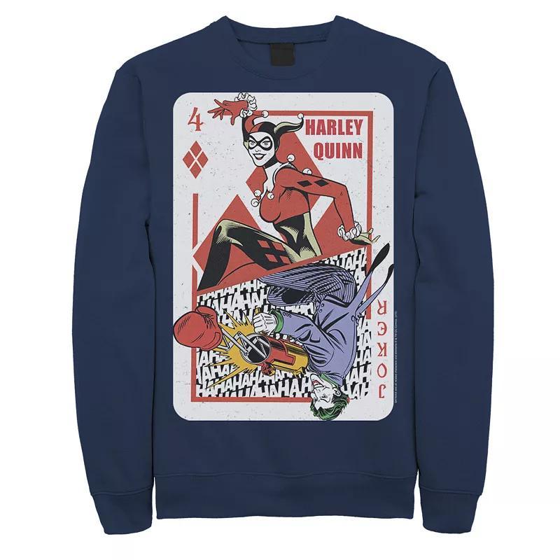 Mens DC Comics Harley Quinn Joker Playing Card Sweatshirt, Men's, Size: XL, Athletic Grey Product Image