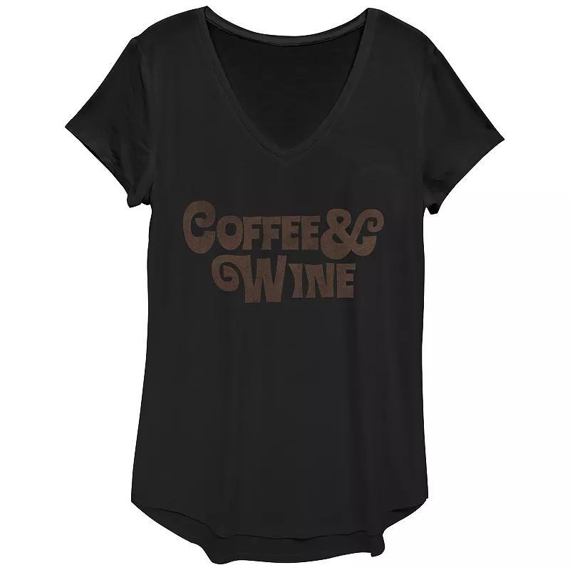 Women's Coffee & Wine V-Neck Graphic Tee, Size: XXL, Black Product Image