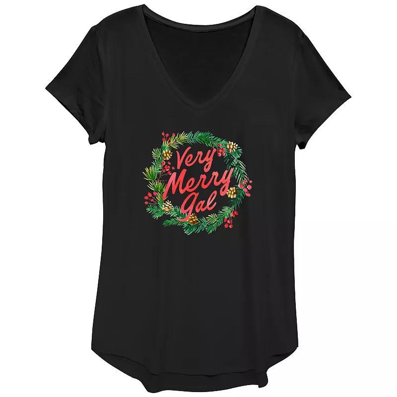 Women's Very Merry Gal Christmas Wreath Graphic Tee, Size: XL, Black Product Image