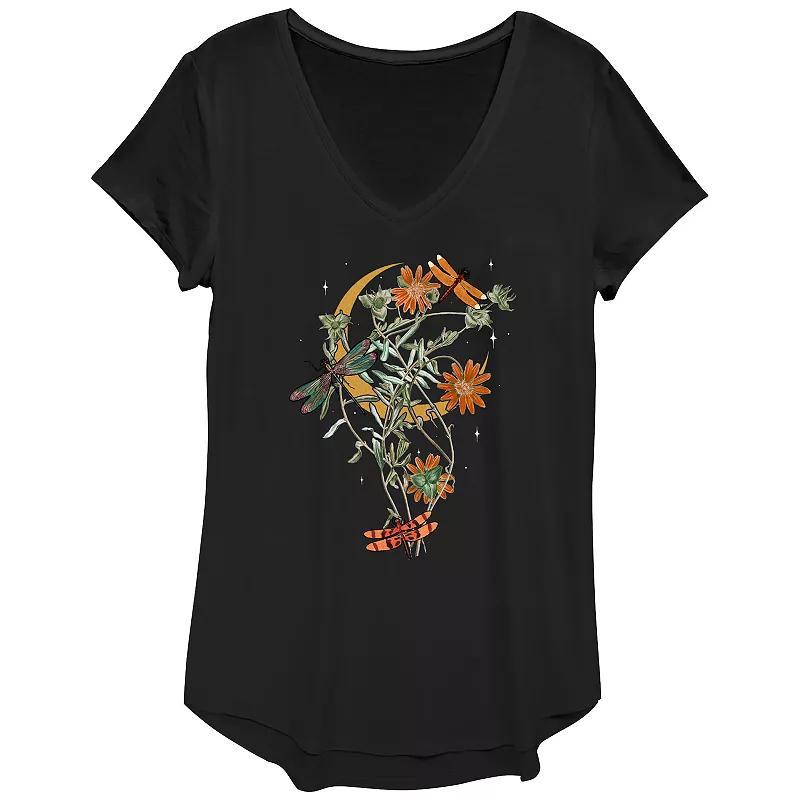 Women's Fall Floral Dragonfly Graphic Tee, Size: Medium, Black Product Image