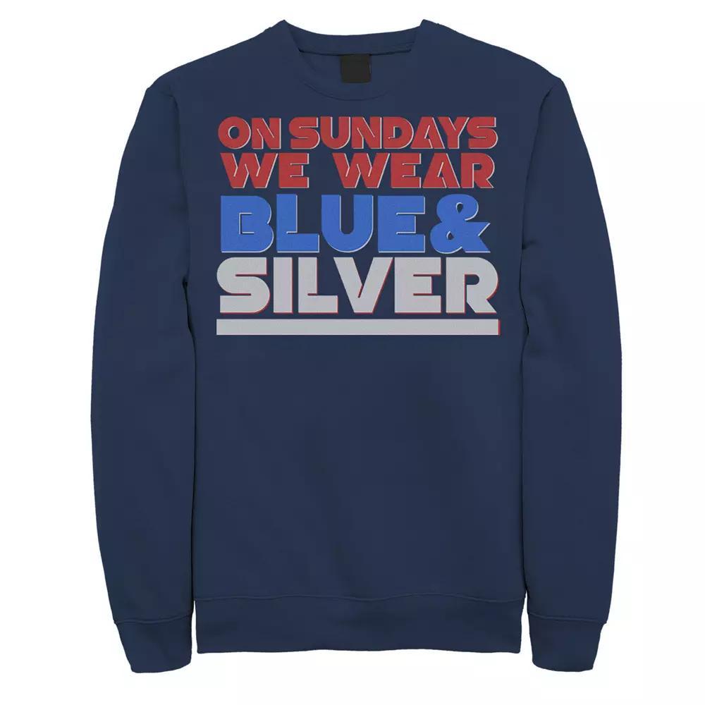 Men's On Sundays We Wear Blue And Silver Text Stack Graphic Fleece Pullover, Size: Medium Product Image