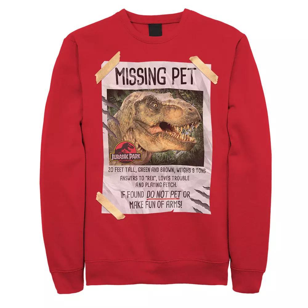 Men's Jurassic Park Missing Pet T-Rex Poster Taped Sweatshirt, Size: XXL, Red Product Image