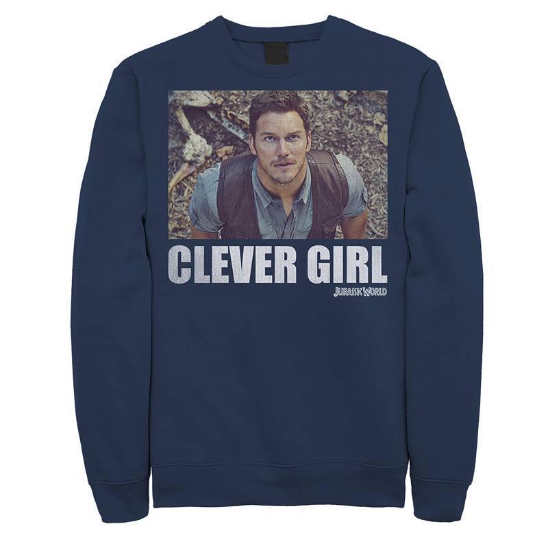 Men's Jurassic World Clever Girl Owen Movie Still Pullover Sweatshirt, Size: Medium, Blue Product Image