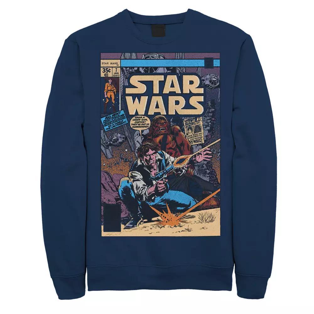 Men's Star Wars Han Solo And Chewbacca Comic Cover Graphic Fleece Pullover, Size: Small, Blue Product Image