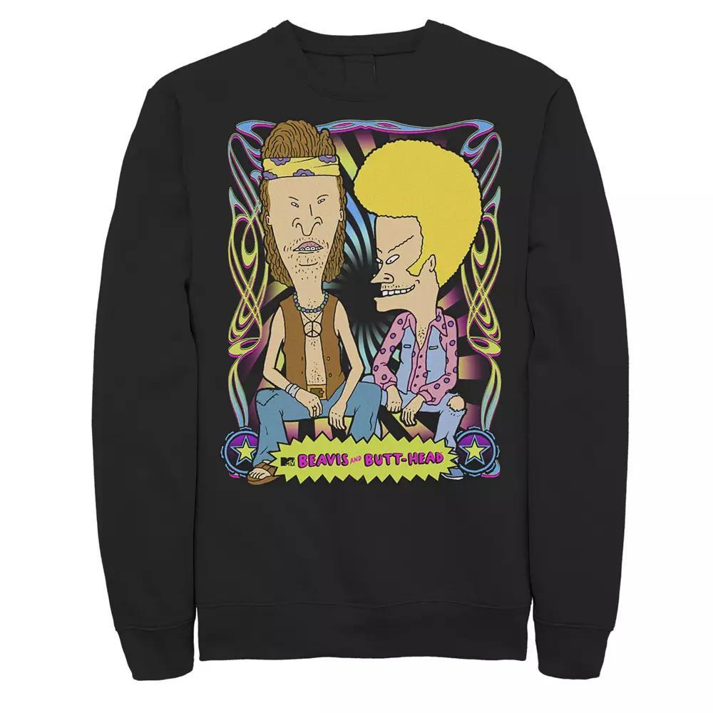 Men's Beavis And Butt-Head 70's Style Poster Logo Sweatshirt, Size: Medium, Black Product Image