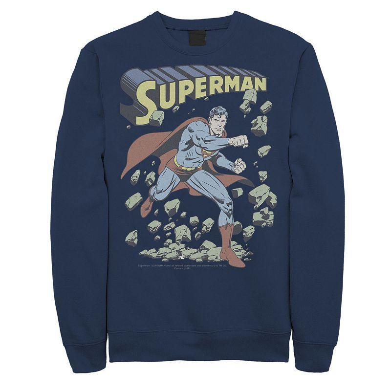 Men's DC Comics Superman With Rocks Vintage Poster Sweatshirt, Size: XL, Blue Product Image