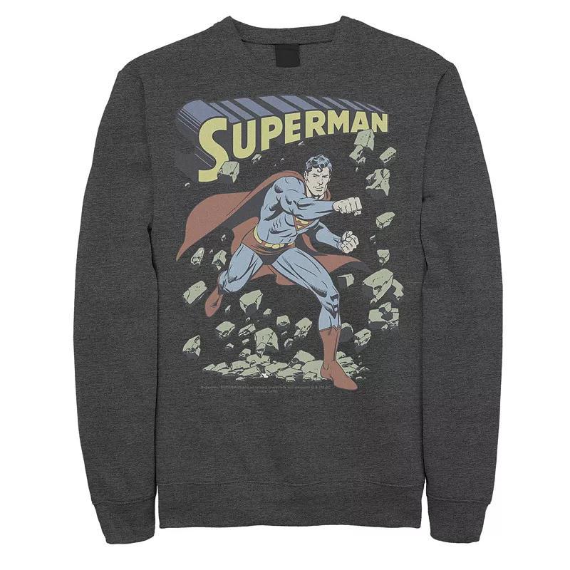 Mens DC Comics Superman With Rocks Vintage Poster Sweatshirt Athletic Grey Product Image