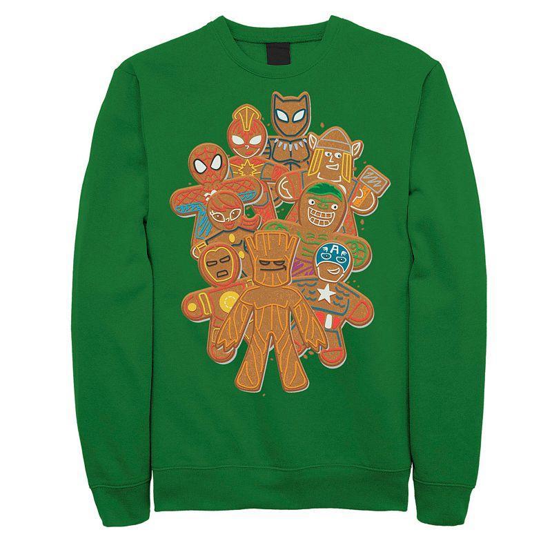 Men's Marvel Avengers Gingerbread Cookie Cluster Graphic Fleece Pullover, Size: Small, Kelly Product Image