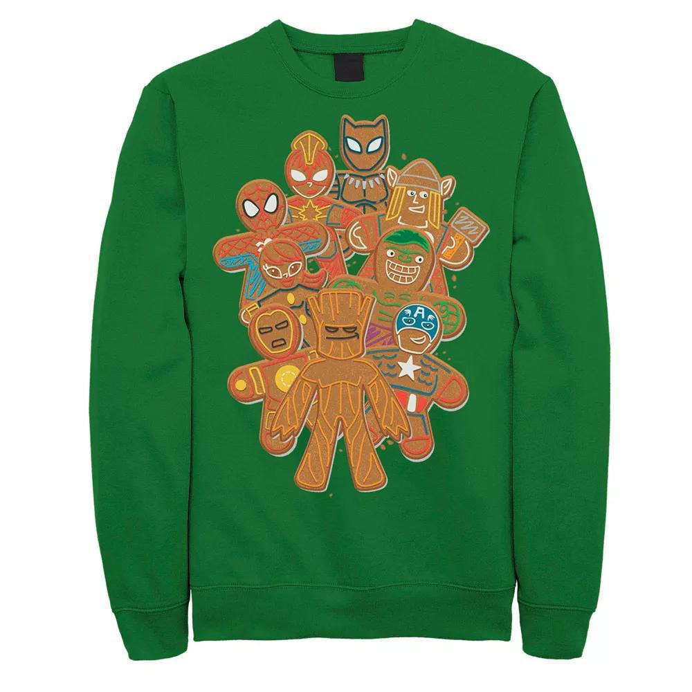 Men's Marvel Avengers Gingerbread Cookie Cluster Graphic Fleece Pullover, Size: XL, Kelly Product Image