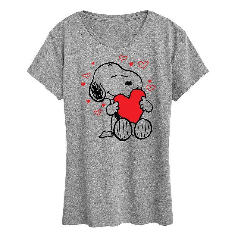 Women's Peanuts Snoopy Hearts Graphic Tee, Size: Medium, Grey Gray Product Image