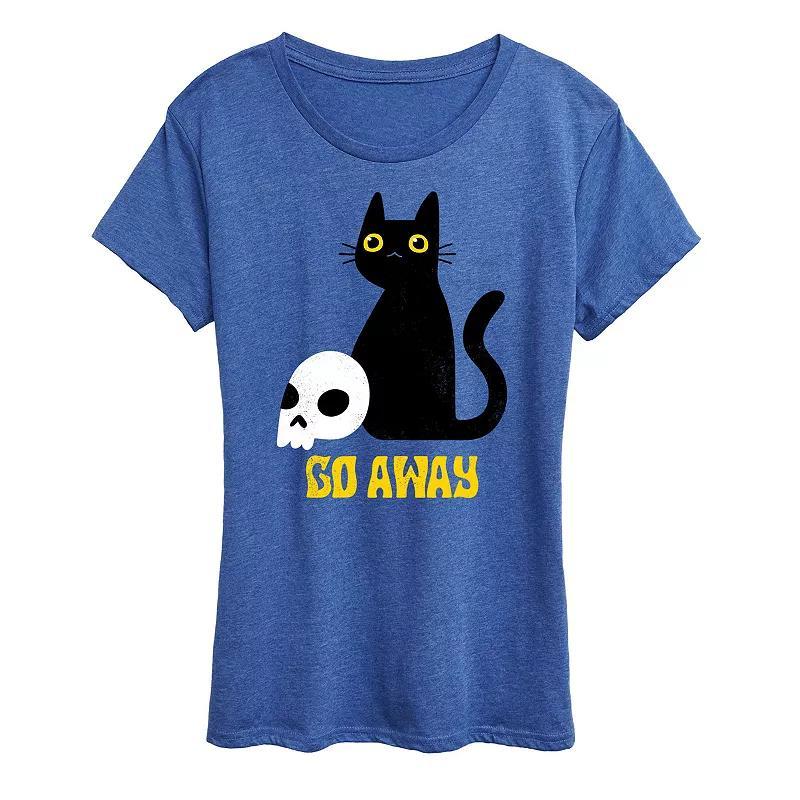 Womens Go Away Black Cat Graphic Tee Grey Royal Blue Product Image