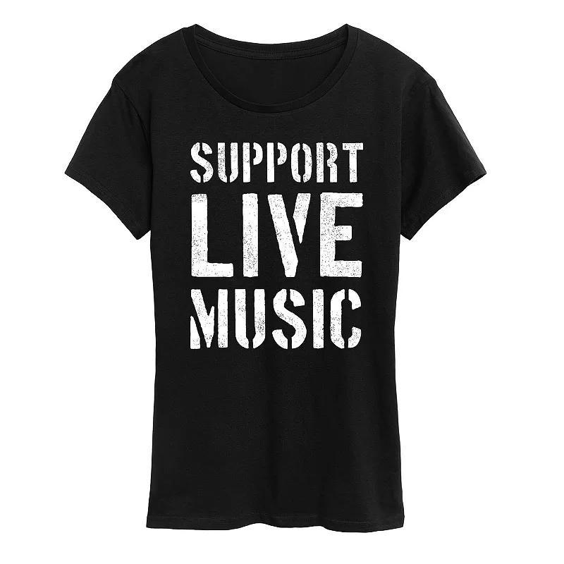 Women's Support Live Music Graphic Tee, Size: Small, Grey Blue Product Image