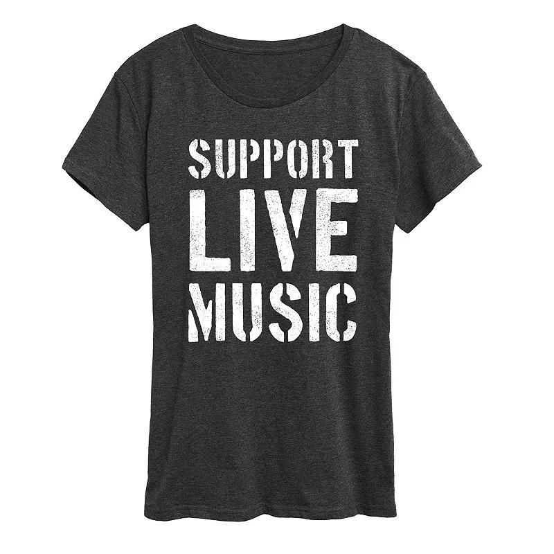 Women's Support Live Music Graphic Tee, Size: Small, Grey Blue Product Image