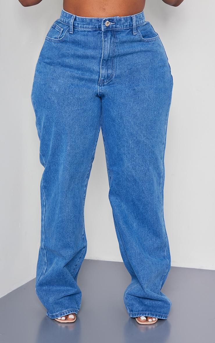 Plus Mid Blue Wash Straight Leg Denim Jeans Product Image