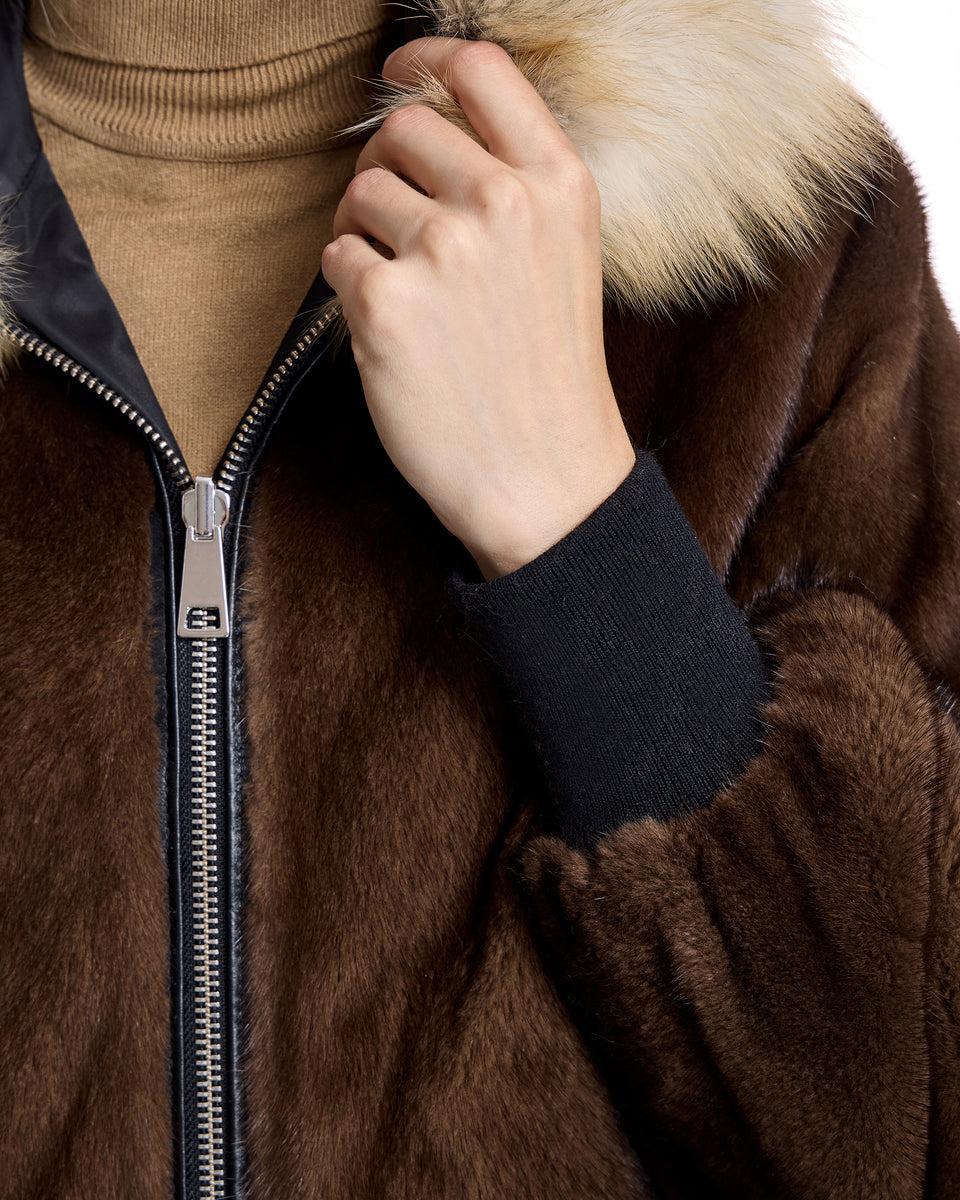 Reversible Mink Jacket with Fox Trimmed Hood Product Image