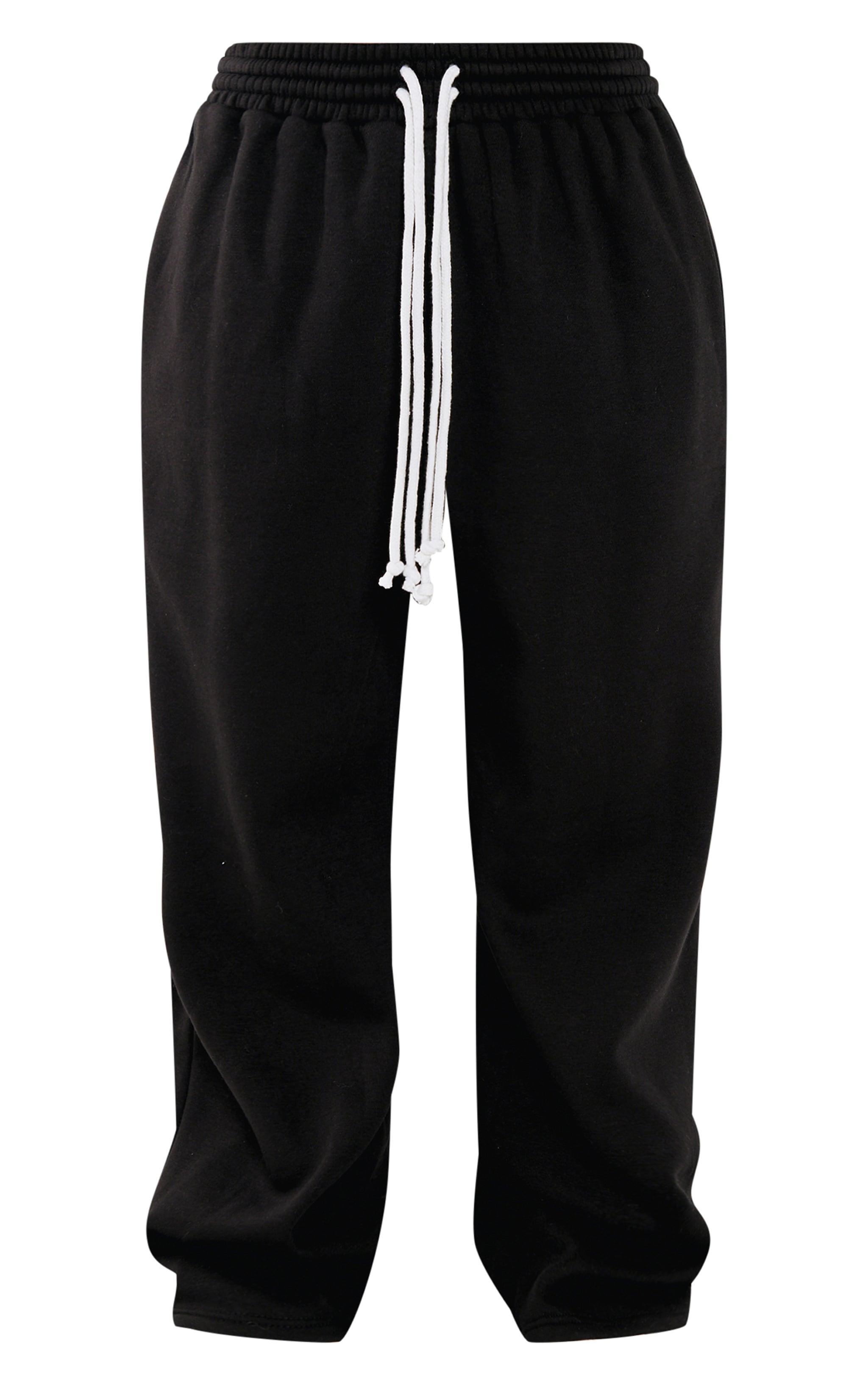 Petite Black Contrast Drawstring Wide Leg Sweatpants Product Image