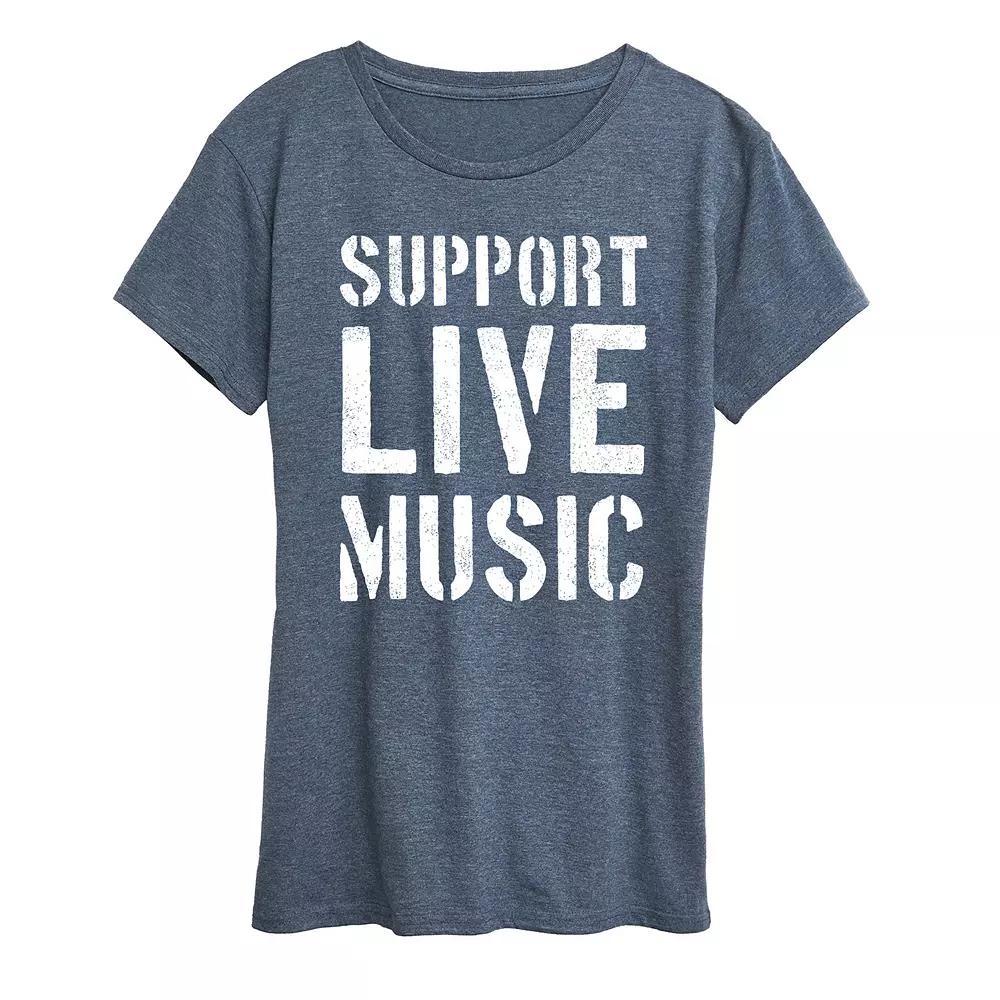 Women's Support Live Music Graphic Tee, Size: Small, Grey Blue Product Image