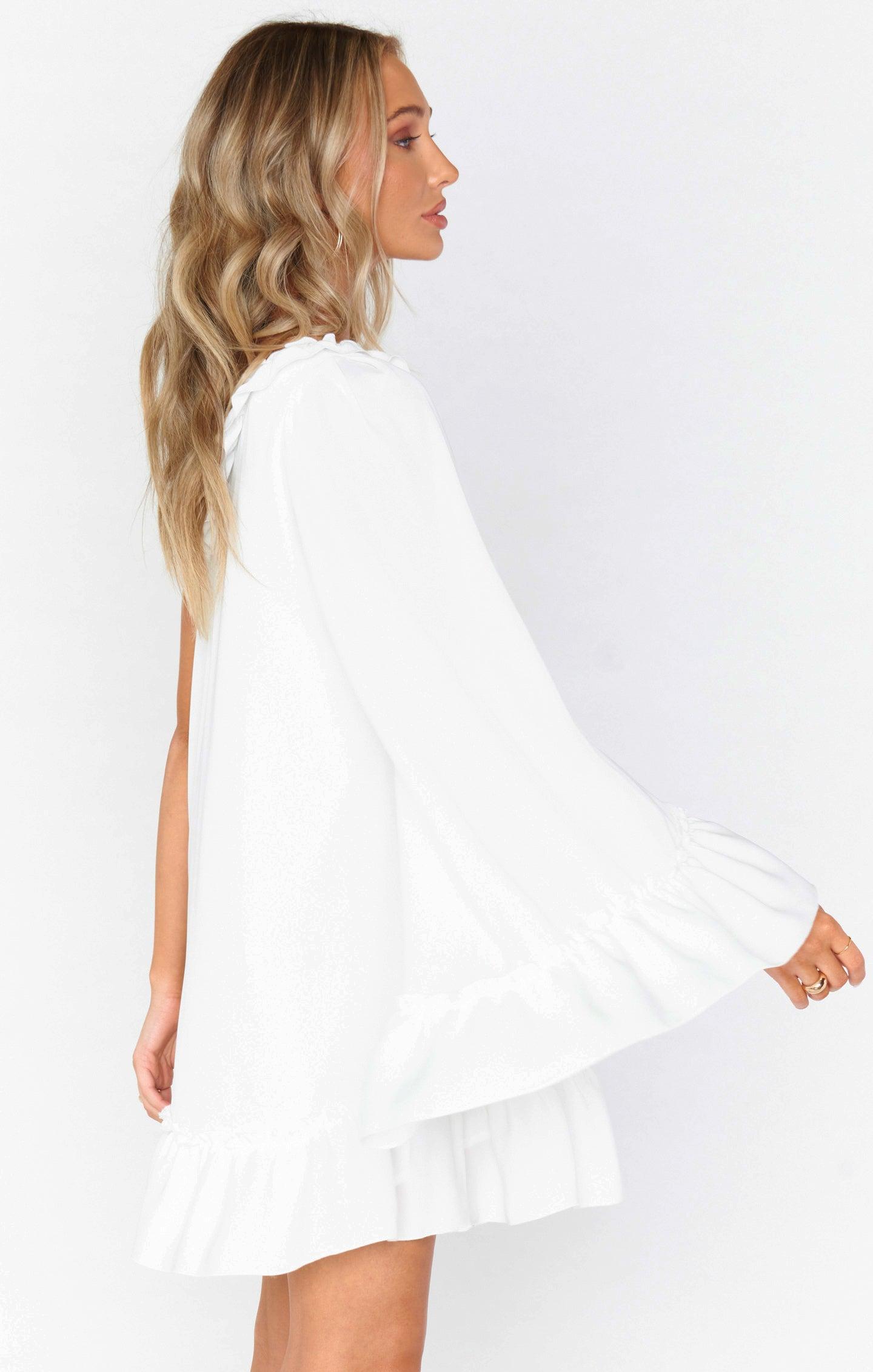 Wonder Mini Dress ~ White Silky Crepe Product Image