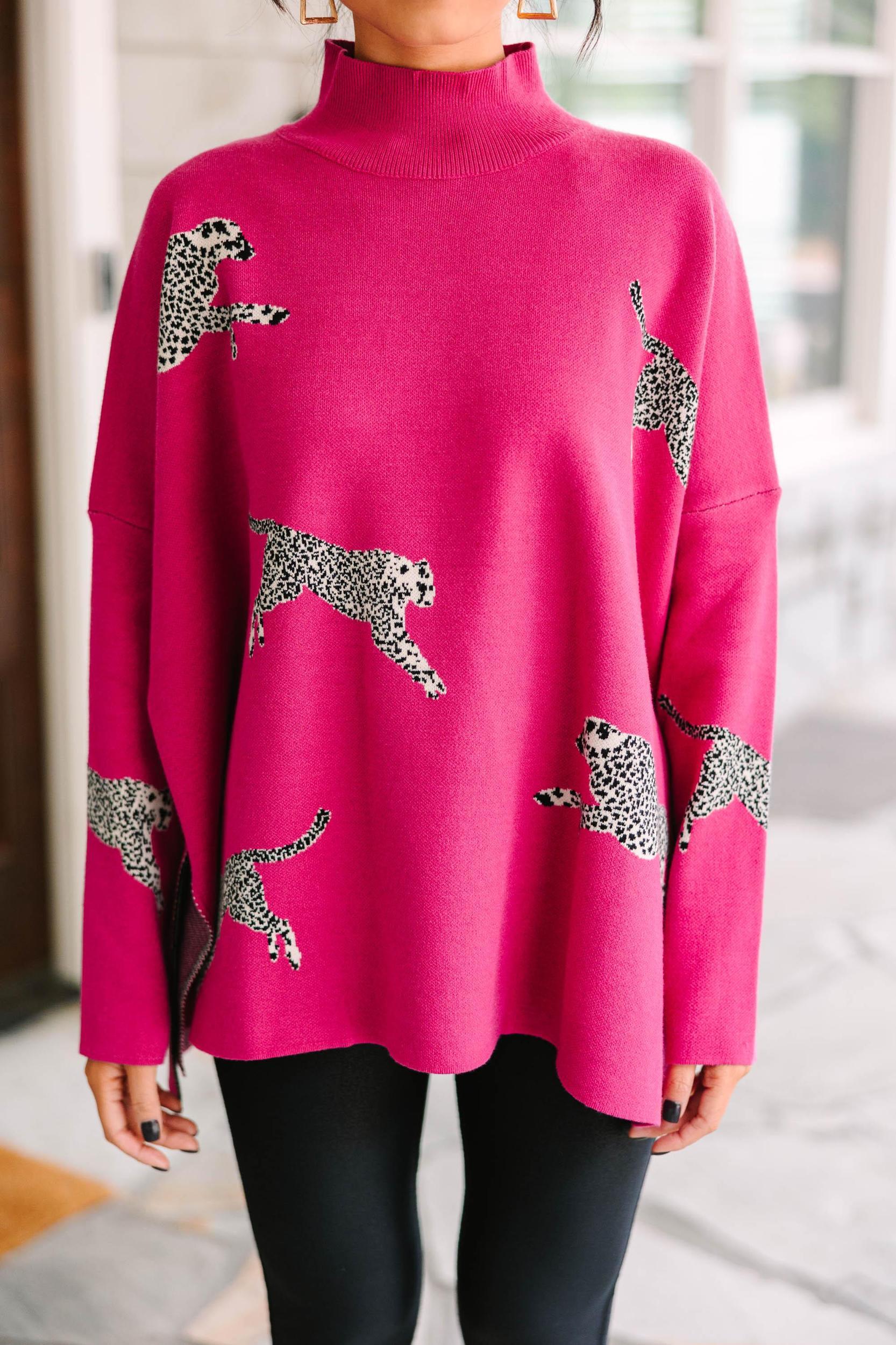 Quick Decisions Hot Pink Cheetah Sweater Female Product Image