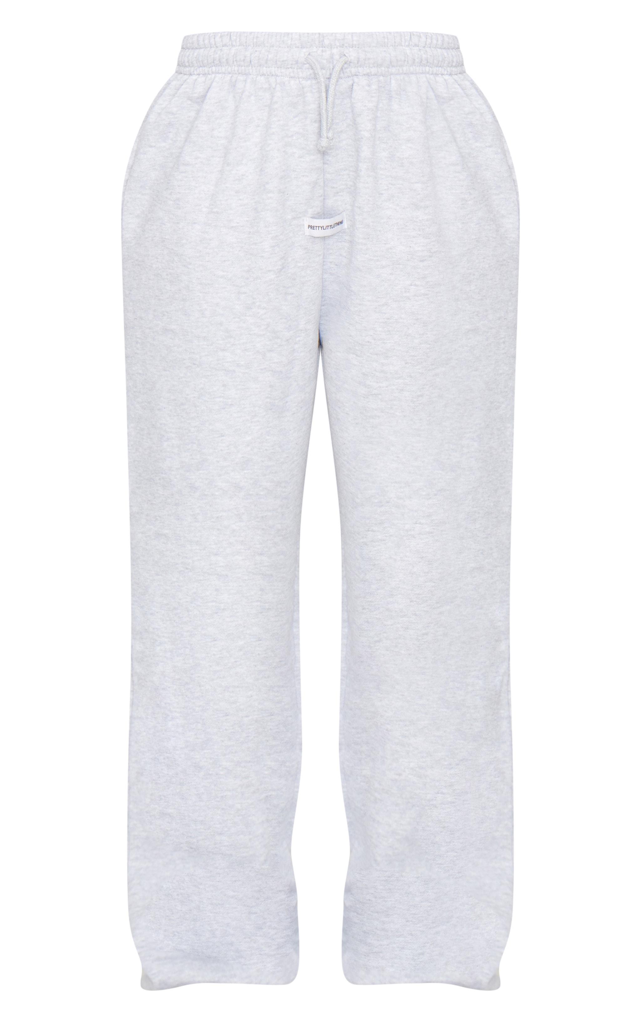 PRETTYLITTLETHING Ash Grey Badge Detail Mid Rise Wide Leg Sweatpants Product Image