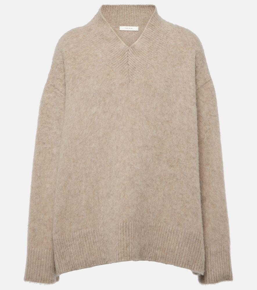 THE ROW Fayette Cashmere V-neck Sweater In Taupe Product Image