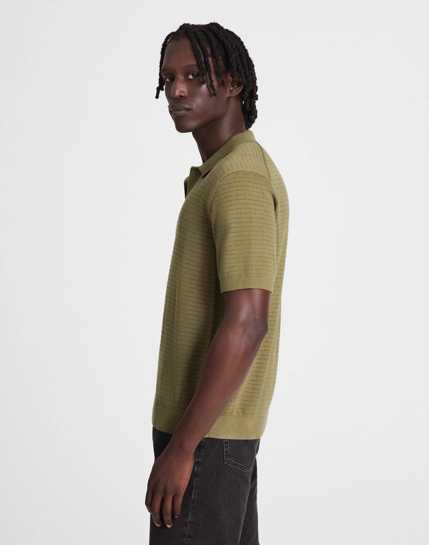 Pointelle-Stitch Johnny-Collar Sweater Polo Product Image