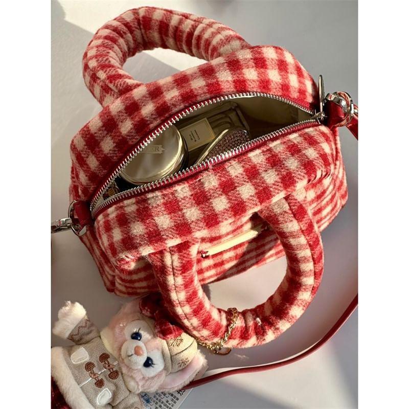 Top Handle Gingham Crossbody Bowler Bag Product Image