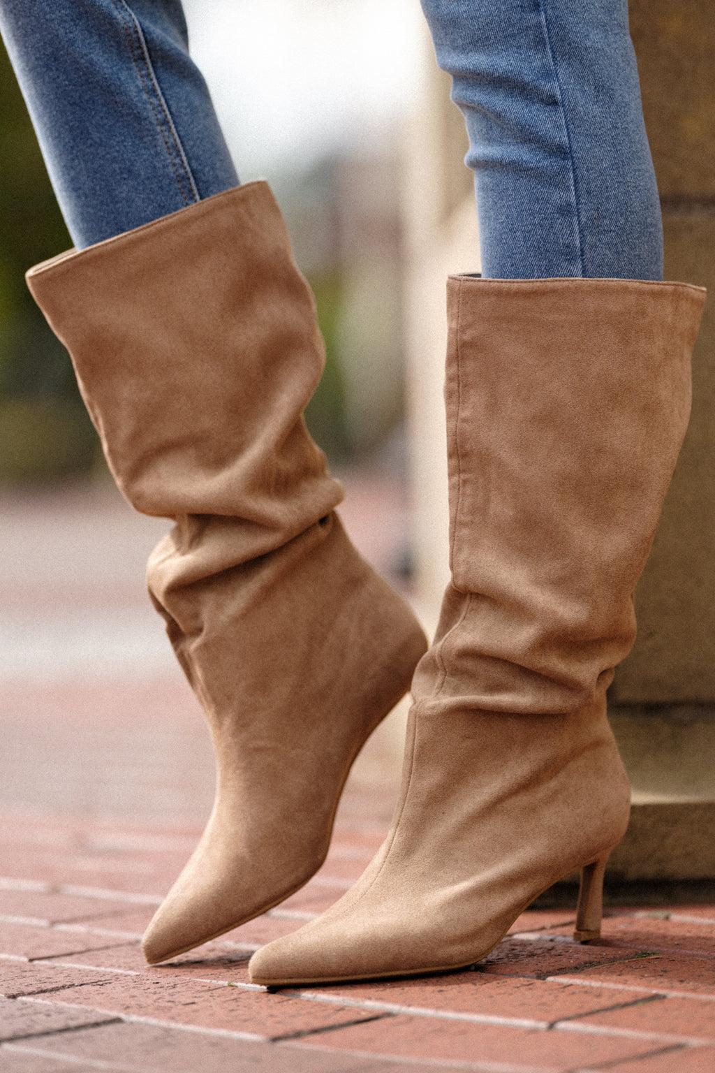 Finding My Way Brown Faux Suede Boots Product Image