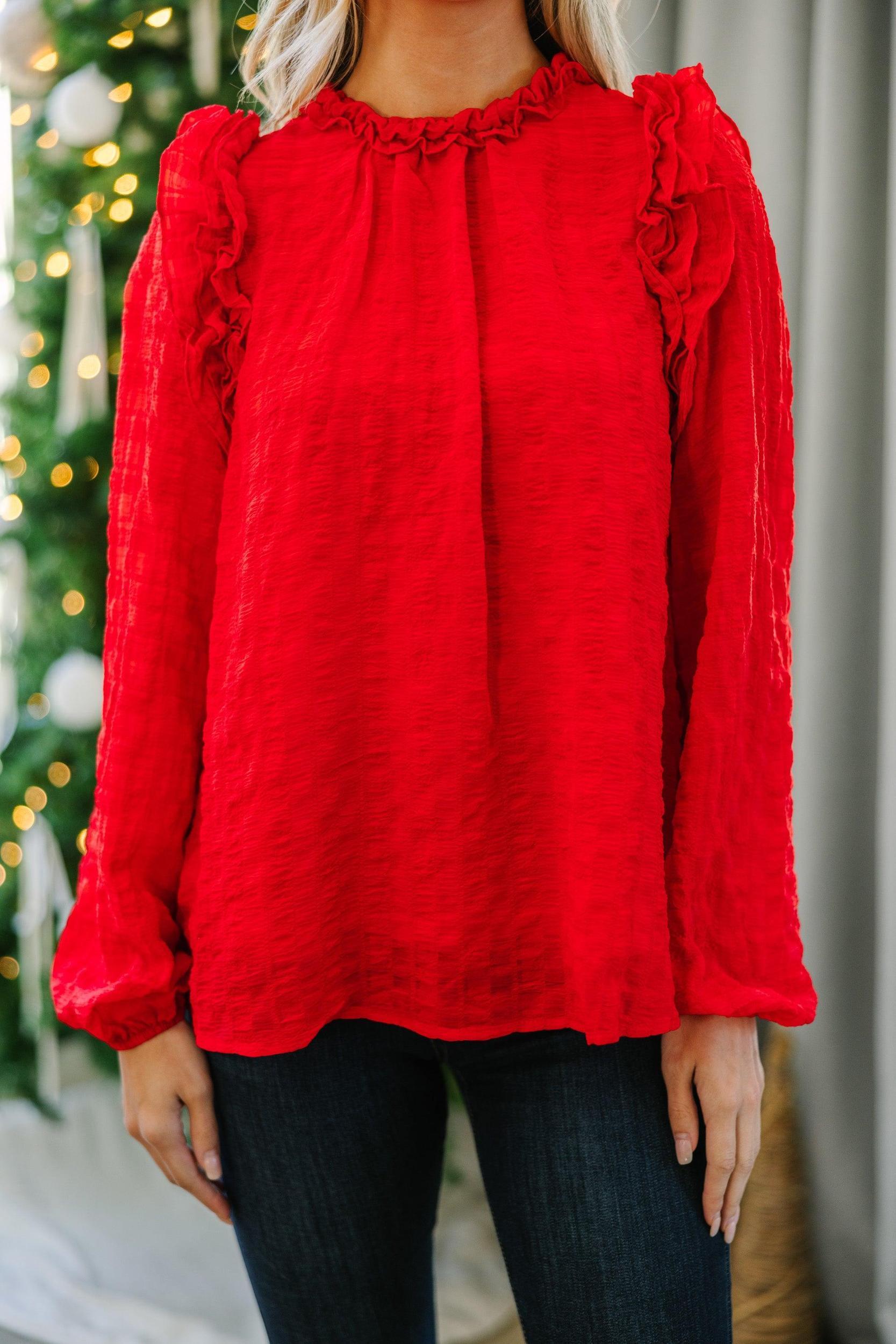 Best Behavior Red Ruffled Blouse Female Product Image