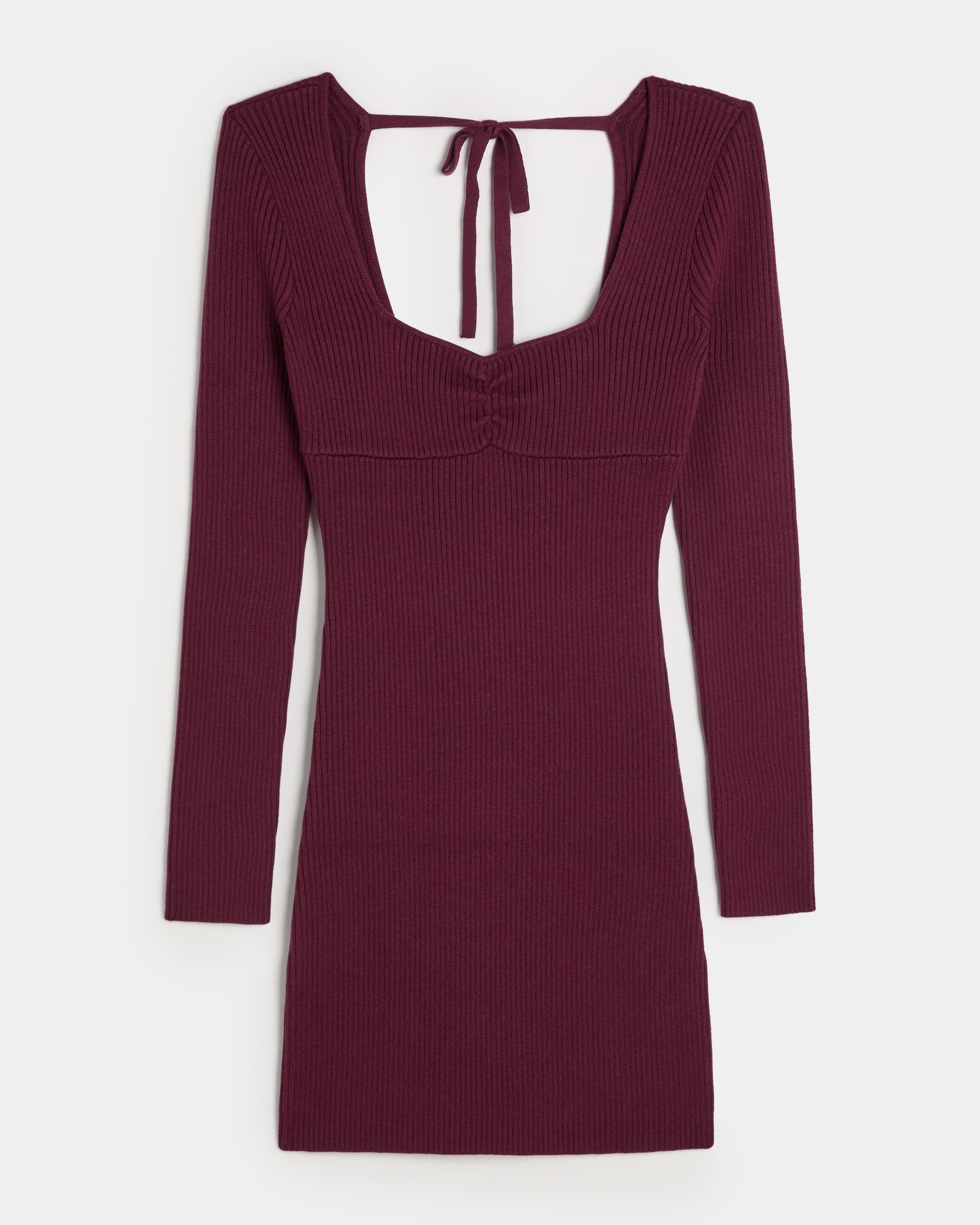 Long-Sleeve Cinch Bust Open-Back Sweater Dress Product Image