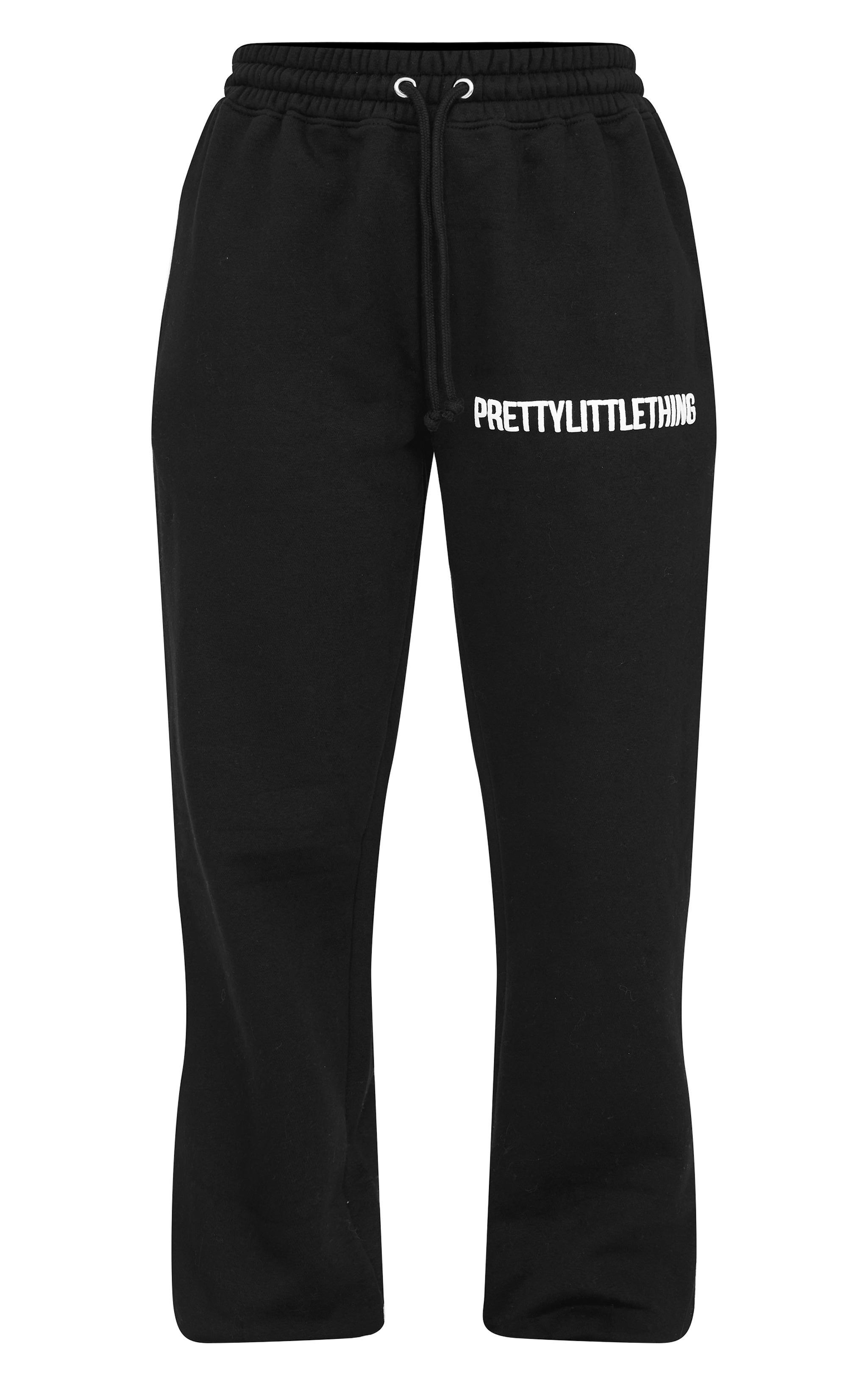 PRETTYLITTLETHING Black Puff Print High Waist Cuffed Sweatpant Product Image