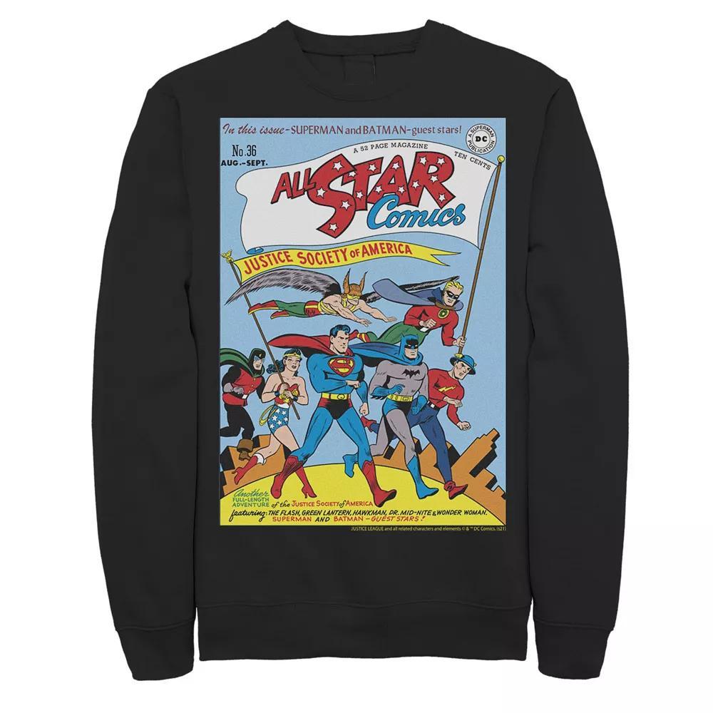 Men's Justice League All Star Comics Vintage Cover Sweatshirt, Size: XL, Black Product Image