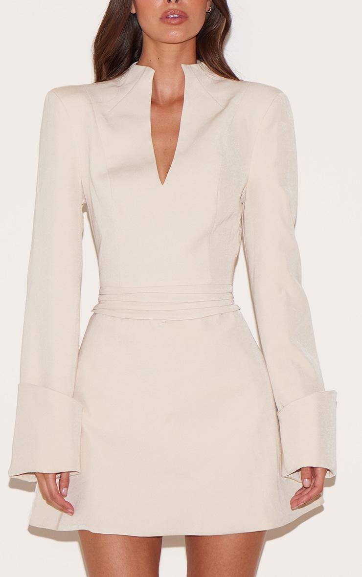  Almond Woven V Neck Mini Dress Product Image