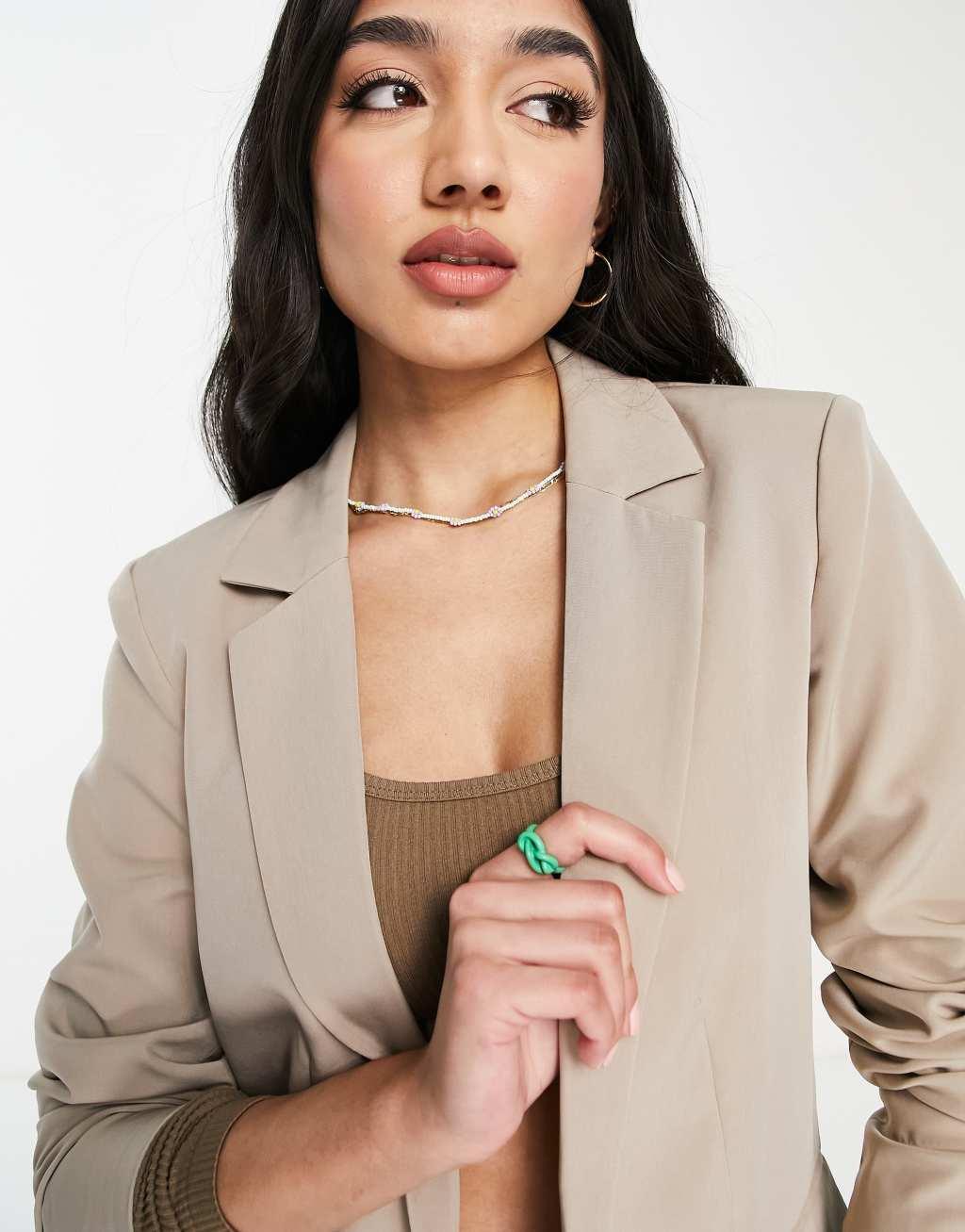 Pieces tailored oversized blazer in beige Product Image